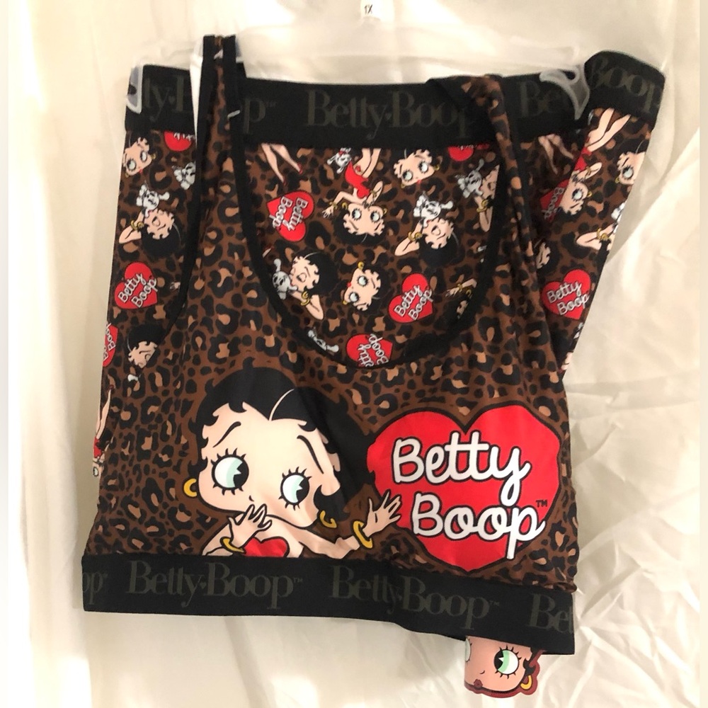 Betty Boop animal print red heart black monogram trim bra and boy shorts size 1X